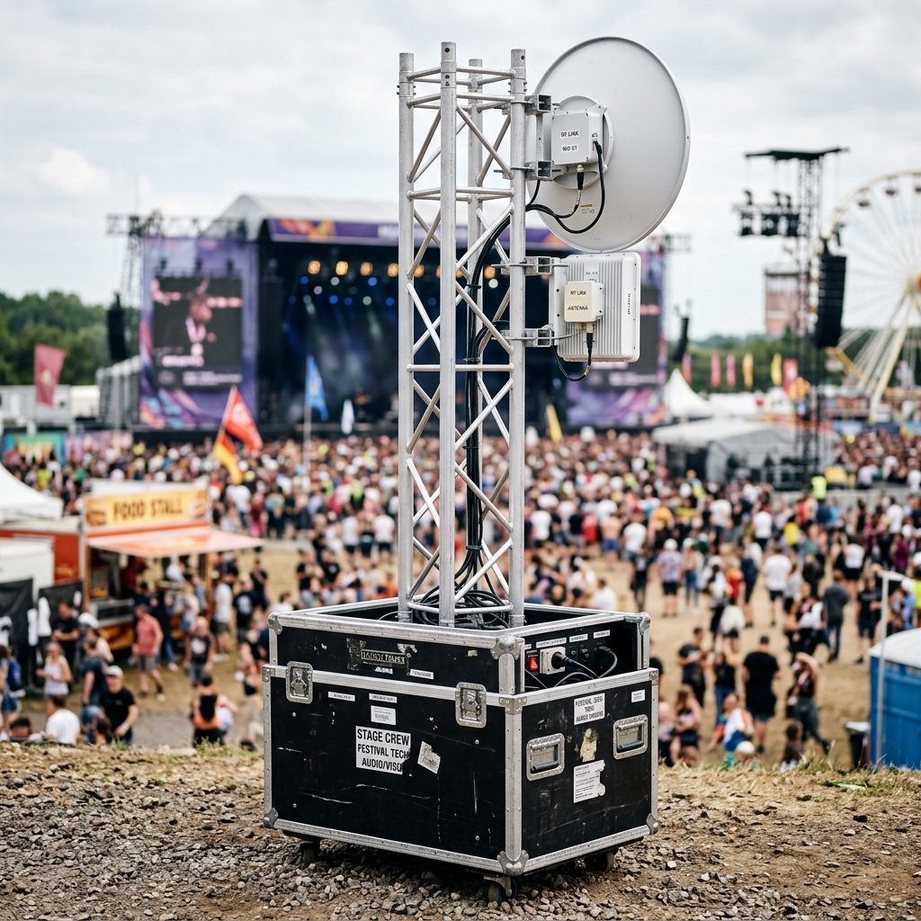 Event-Netzwerk mit Richtfunk und Satellitenanbindung auf einer Veranstaltung