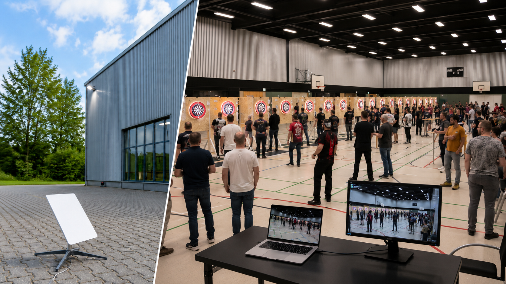 Livestream trotz voller Halle: Starlink bei dem MyDartCoach Championship 2026 – Referenzfoto von NIJO Solutions